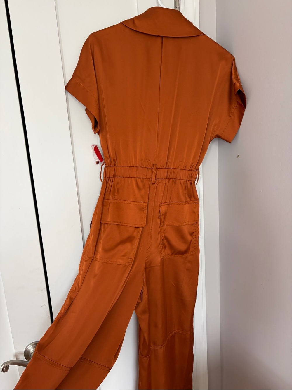 Hutch Satin Utility Jumpsuit in Rust Orange - Picture 6 of 6